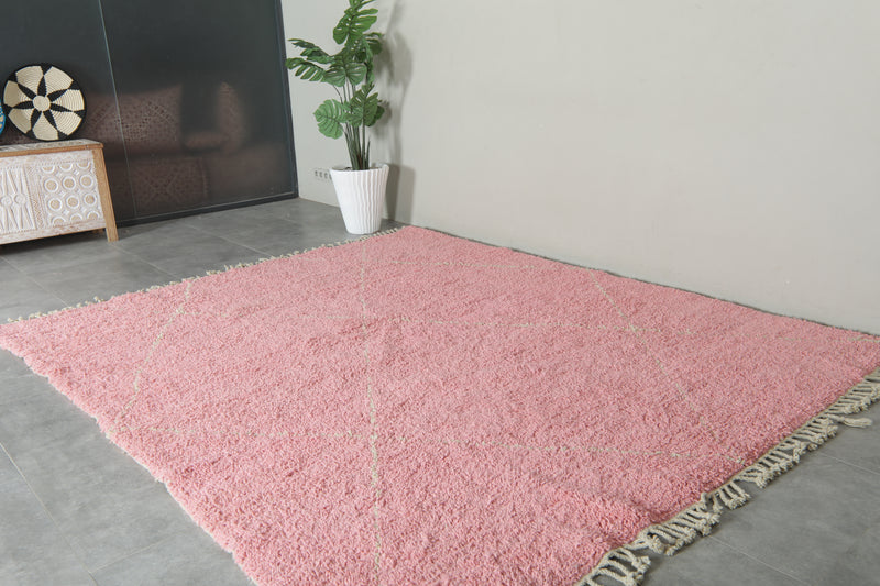 Pink Moroccan beni ourain rug with beige diamond design - 8.3 ft x 9.8 ft