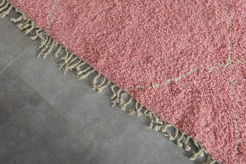 Pink Moroccan beni ourain rug with beige diamond design - 8.3 ft x 9.8 ft