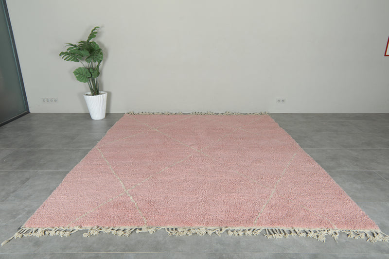 Pink Moroccan beni ourain rug  with diamond pattern - 8.8 ft x 10.1 ft