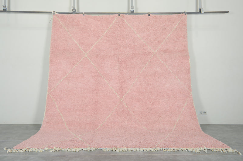 Pink Moroccan beni ourain rug  with diamond pattern - 8.8 ft x 10.1 ft