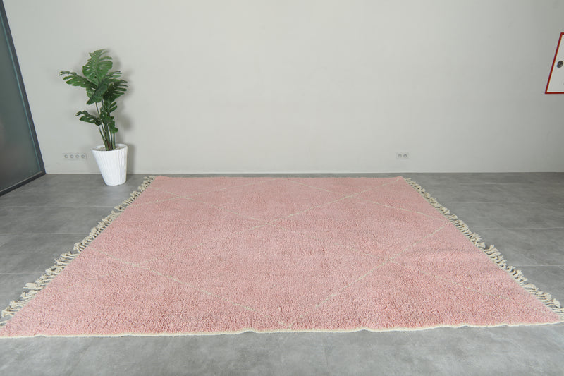 Pink Moroccan beni ourain rug  with diamond pattern - 8.8 ft x 10.1 ft