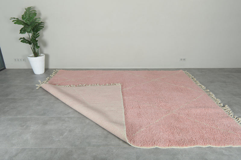 Pink Moroccan beni ourain rug  with diamond pattern - 8.8 ft x 10.1 ft