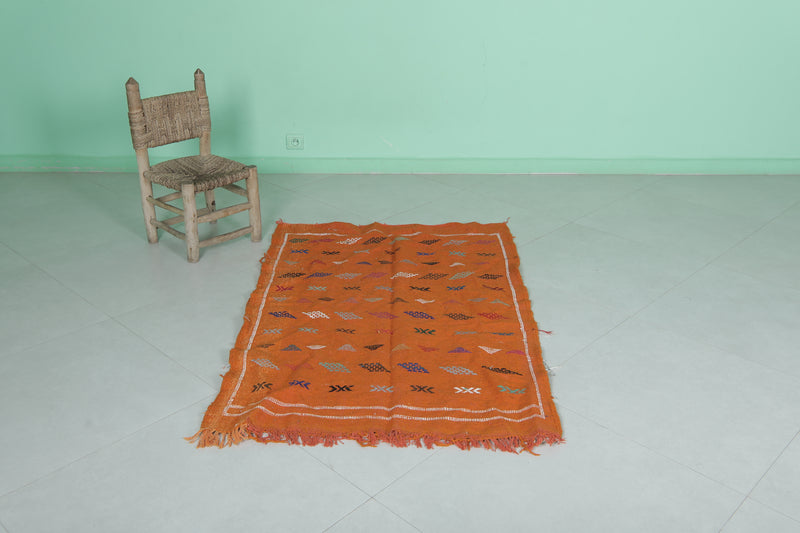 Orange Kilim Rug - Handwoven Design - 3.1x4.8 ft - Handwoven Kilim