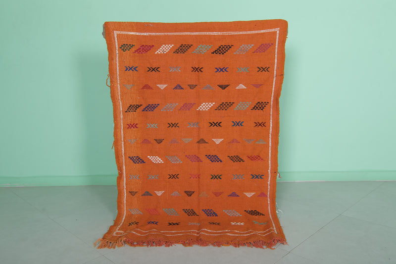 Orange Kilim Rug - Handwoven Design - 3.1x4.8 ft - Handwoven Kilim