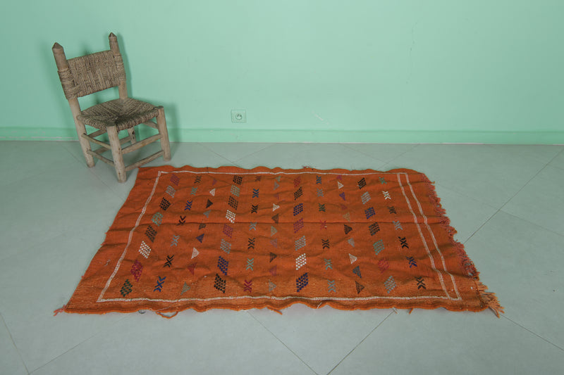 Orange Kilim Rug - Handwoven Design - 3.1x4.8 ft - Handwoven Kilim