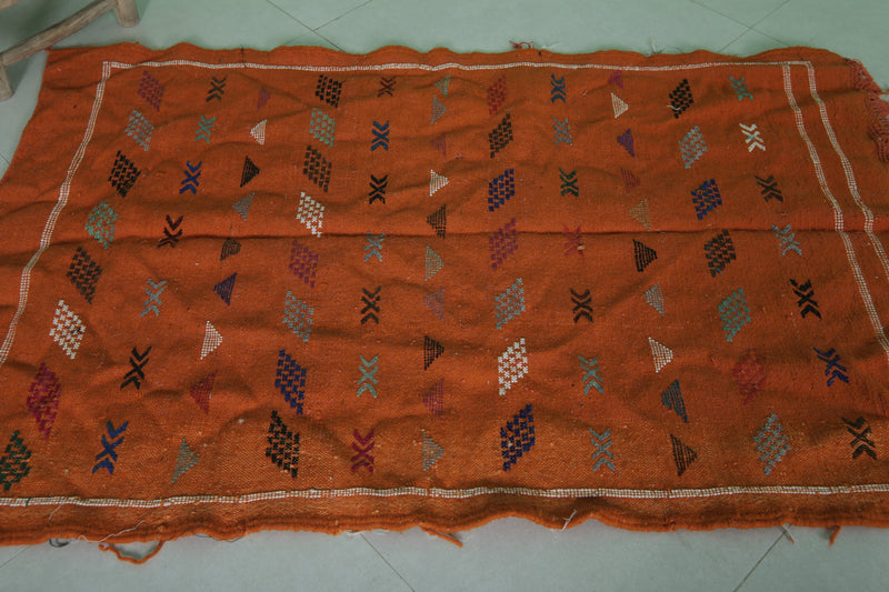 Orange Kilim Rug - Handwoven Design - 3.1x4.8 ft - Handwoven Kilim