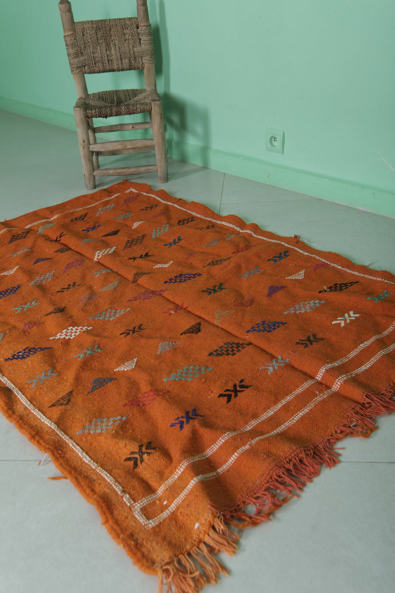Orange Kilim Rug - Handwoven Design - 3.1x4.8 ft - Handwoven Kilim