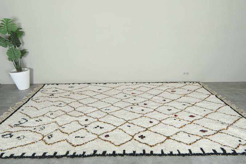 White geometric Moroccan wool rug - 7.3 ft x 12.5 ft