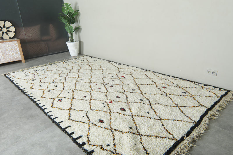White geometric Moroccan wool rug - 7.3 ft x 12.5 ft
