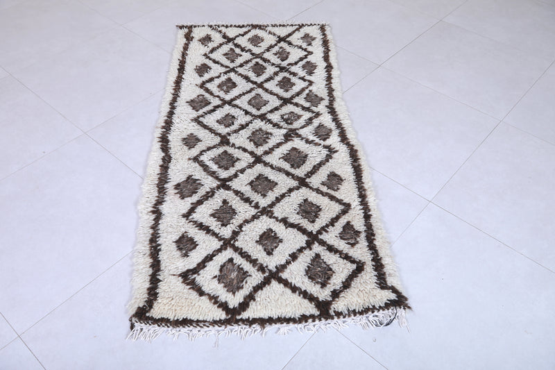 Moroccan Berber Rug with Brown Diamond Pattern - 2.5 X 5.4 Feet - Boucherouite Rugs