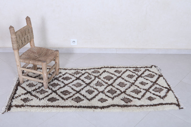 Moroccan Berber Rug with Brown Diamond Pattern - 2.5 X 5.4 Feet - Boucherouite Rugs