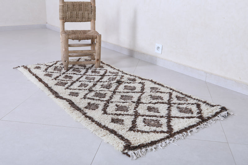 Moroccan Berber Rug with Brown Diamond Pattern - 2.5 X 5.4 Feet - Boucherouite Rugs