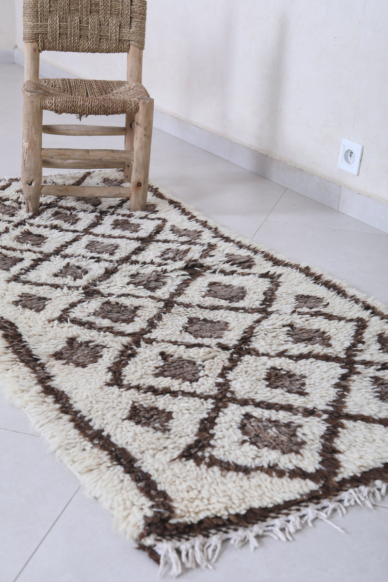 Moroccan Berber Rug with Brown Diamond Pattern - 2.5 X 5.4 Feet - Boucherouite Rugs