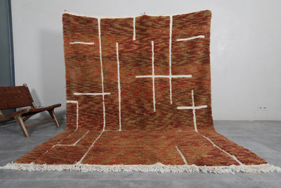 Brown Moroccan Rug - 7.1 x 9.7 Feet | Handwoven Wool with Abstract Design - Beni ourain rugs