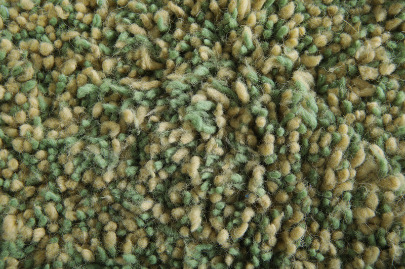 Minimalist wool Moroccan rug in green & beige - 7.3 ft x 7.4 ft