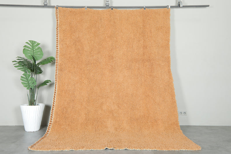 Peach Moroccan rug - Plush wool minimalist style - 6.8 ft x 9.7 ft