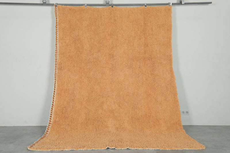 Peach Moroccan rug - Plush wool minimalist style - 6.8 ft x 9.7 ft