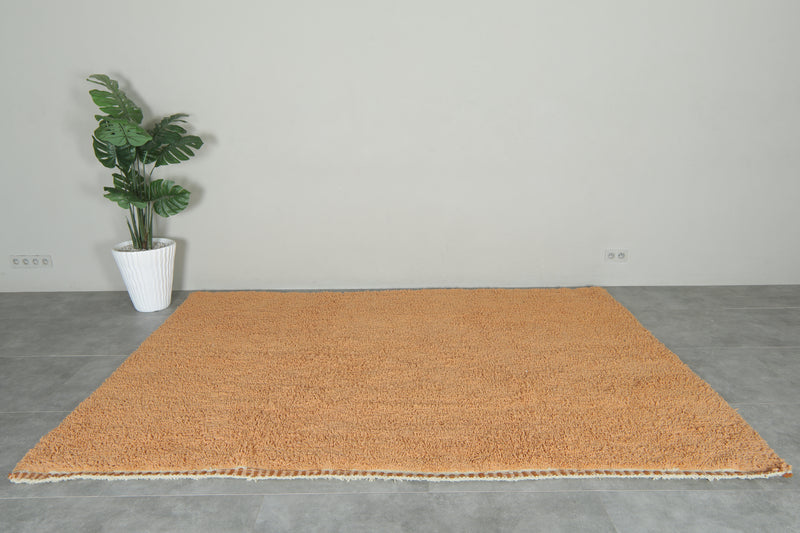 Peach Moroccan rug - Plush wool minimalist style - 6.8 ft x 9.7 ft
