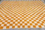 Orange handmade moroccan berber checkered rug 8 X 9.7 Feet