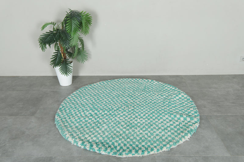 Round Moroccan Wool Rug - 4.9ft Mint Checkerboard