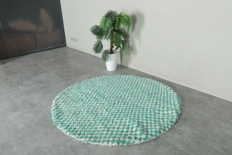 Round Moroccan Wool Rug - 4.9ft Mint Checkerboard