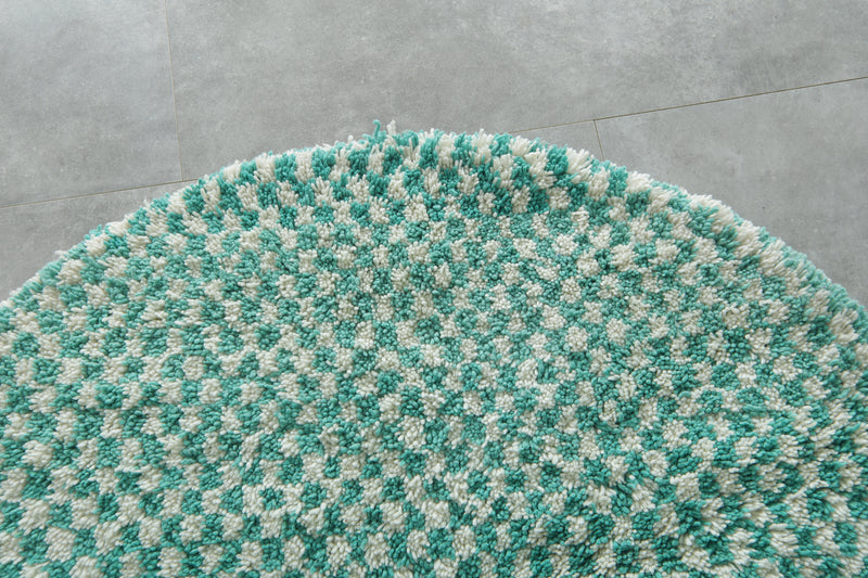 Round Moroccan Wool Rug - 4.9ft Mint Checkerboard