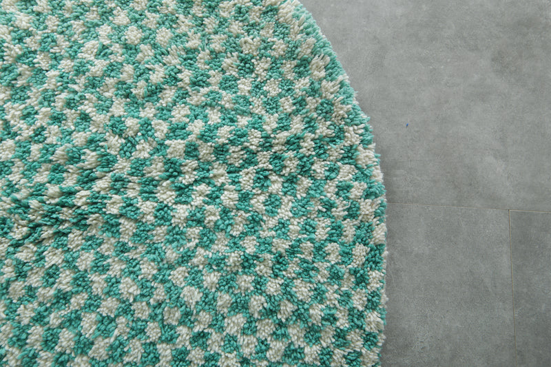 Round Moroccan Wool Rug - 4.9ft Mint Checkerboard