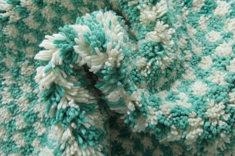 Round Moroccan Wool Rug - 4.9ft Mint Checkerboard