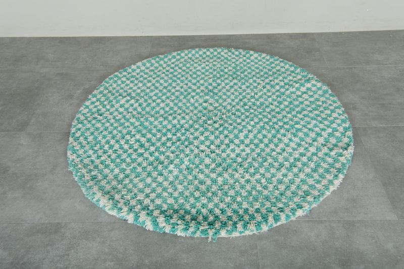 Round Moroccan Wool Rug - 4.9ft Mint Checkerboard
