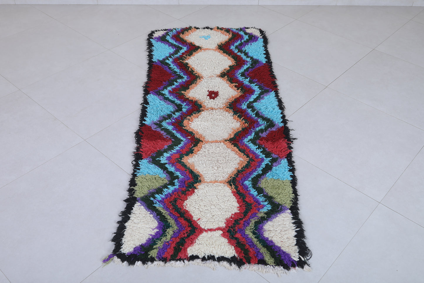 Moroccan berber rug 2.3 X 5.8 Feet - Boucherouite Rugs