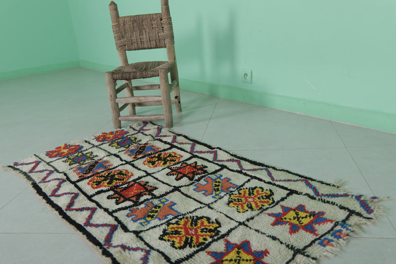 Handwoven Small Moroccan Rug 2.2 x 4.2 FT - Vibrant Artistic Design - moroccan rug