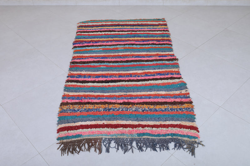 Colorful Striped Moroccan Rug - 3.2 X 5.8 Feet - Boucherouite Rugs