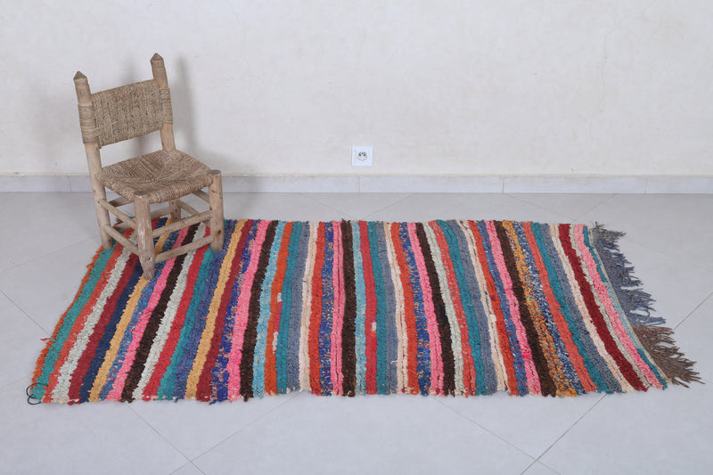 Colorful Striped Moroccan Rug - 3.2 X 5.8 Feet - Boucherouite Rugs