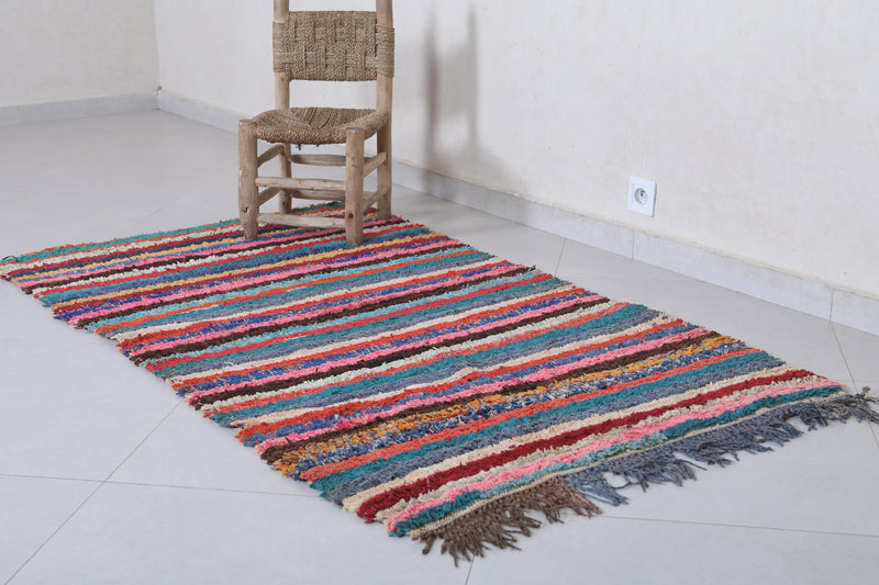 Colorful Striped Moroccan Rug - 3.2 X 5.8 Feet - Boucherouite Rugs