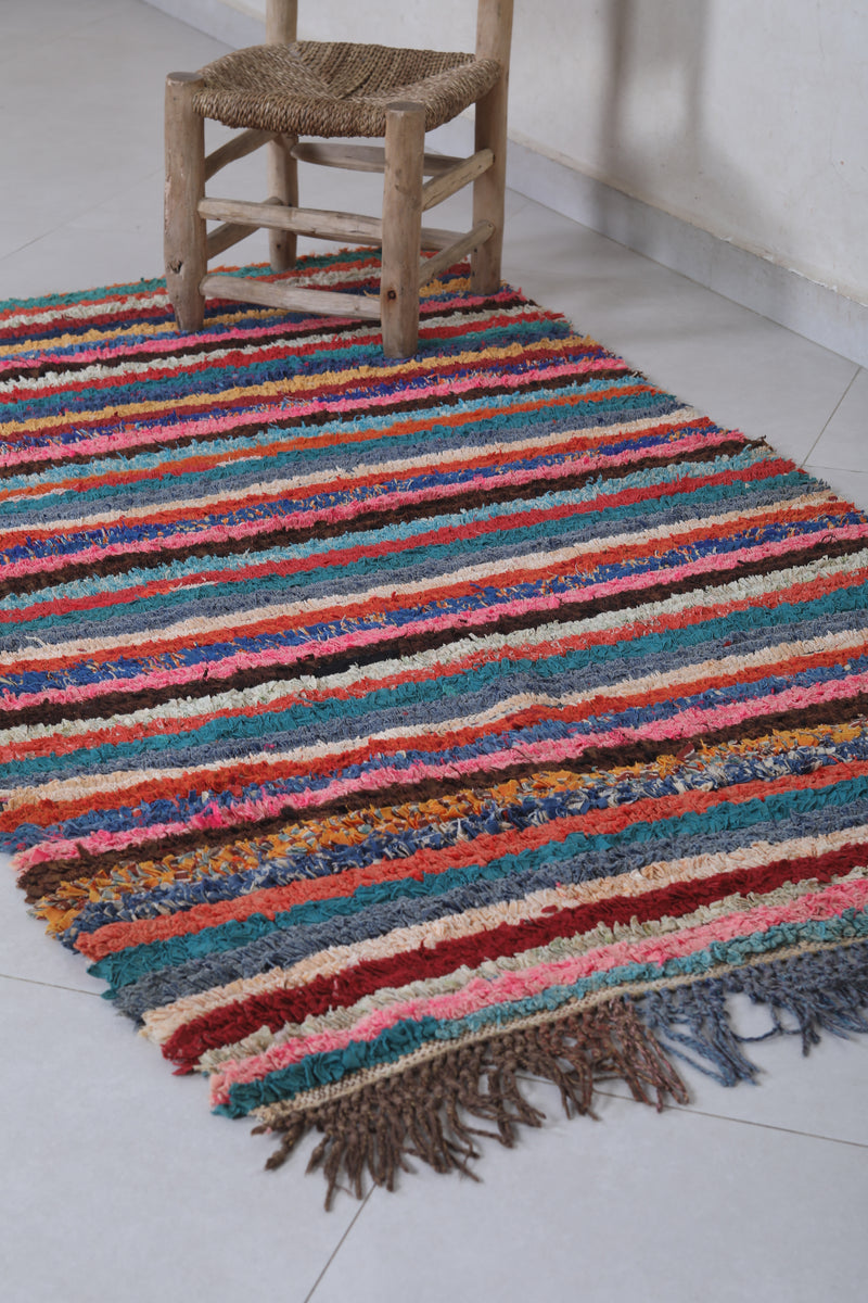 Colorful Striped Moroccan Rug - 3.2 X 5.8 Feet - Boucherouite Rugs