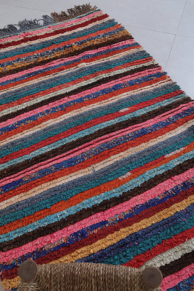 Colorful Striped Moroccan Rug - 3.2 X 5.8 Feet - Boucherouite Rugs
