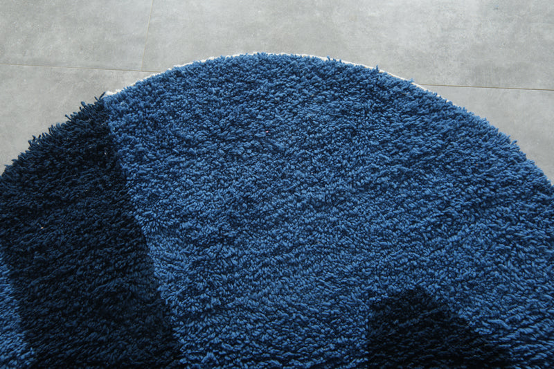 Round Moroccan rug - Blue base with navy abstract accents - 5 FT