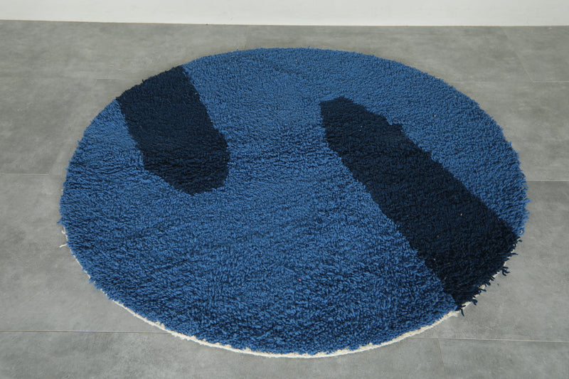 Round Moroccan rug - Blue base with navy abstract accents - 5 FT
