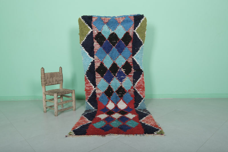 Moroccan Berber Rug – 2.9 x 7.2 Feet – Bold Diamond Multicolored Design - Boucherouite Rugs