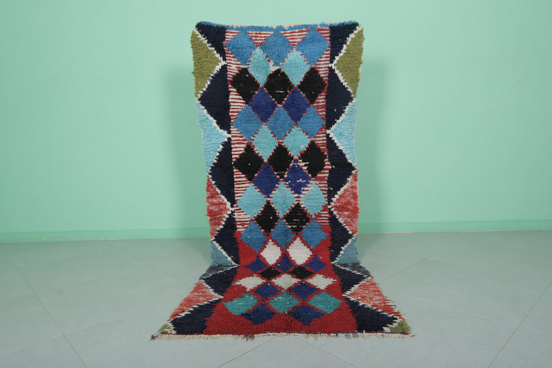 Moroccan Berber Rug – 2.9 x 7.2 Feet – Bold Diamond Multicolored Design - Boucherouite Rugs