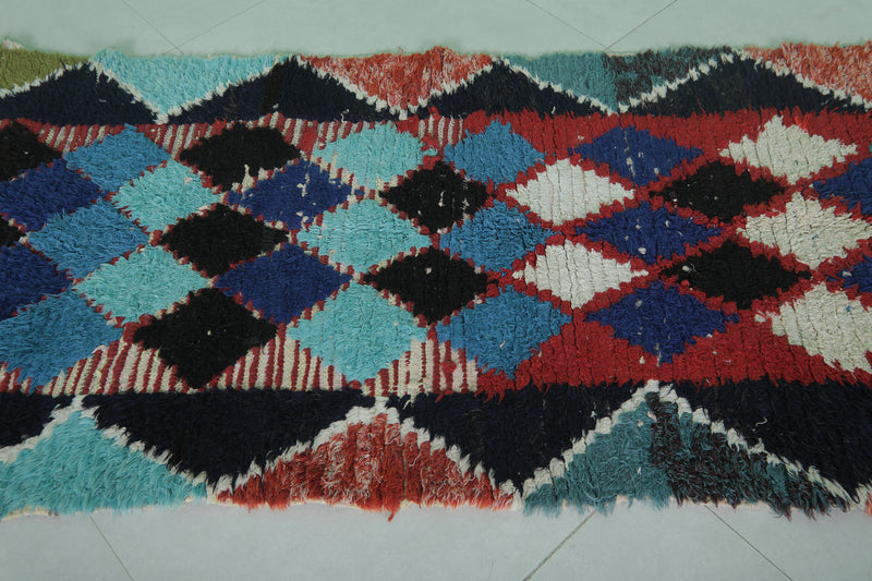 Moroccan Berber Rug – 2.9 x 7.2 Feet – Bold Diamond Multicolored Design - Boucherouite Rugs