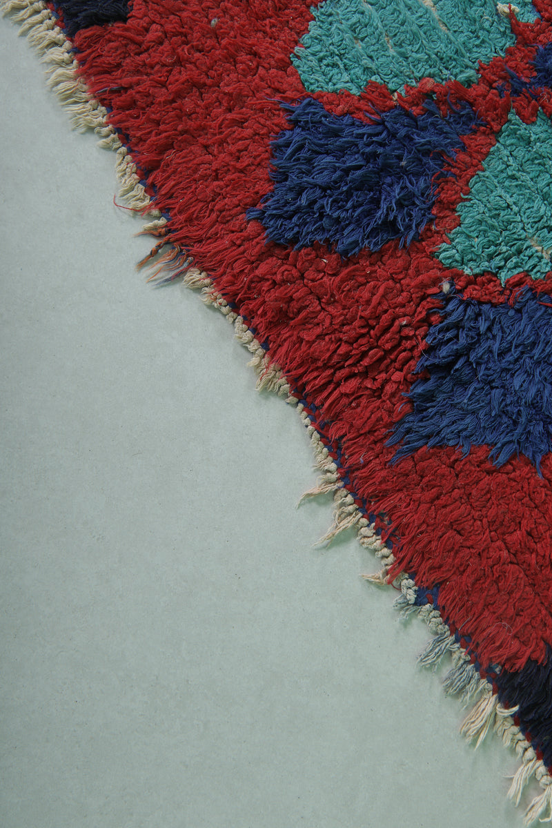 Moroccan Berber Rug – 2.9 x 7.2 Feet – Bold Diamond Multicolored Design - Boucherouite Rugs