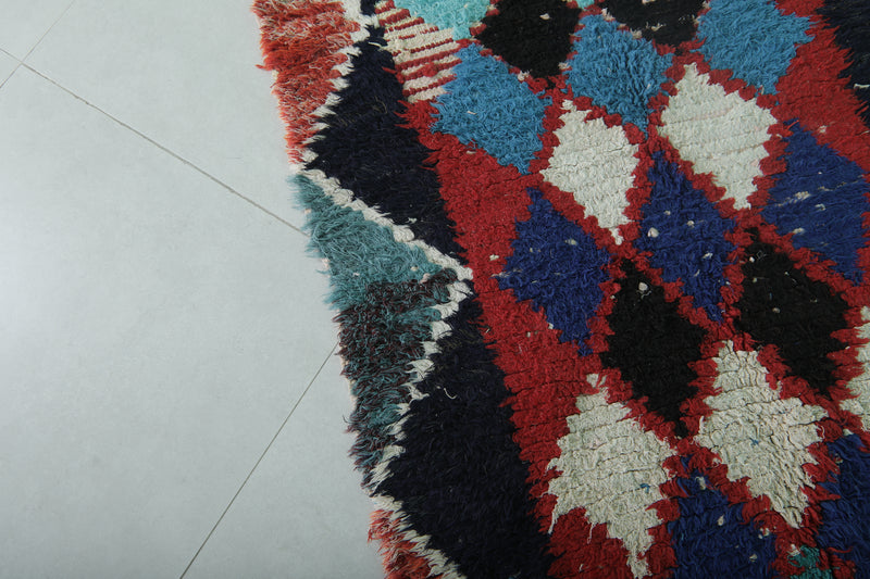 Moroccan Berber Rug – 2.9 x 7.2 Feet – Bold Diamond Multicolored Design - Boucherouite Rugs