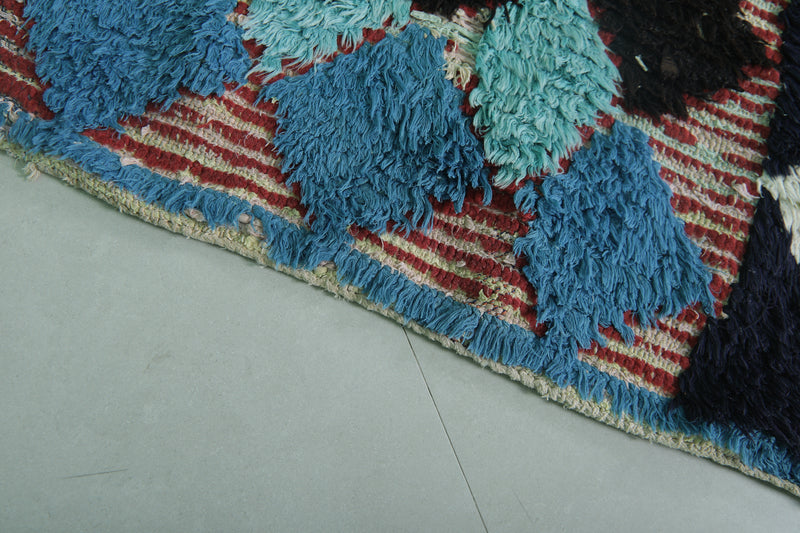 Moroccan Berber Rug – 2.9 x 7.2 Feet – Bold Diamond Multicolored Design - Boucherouite Rugs