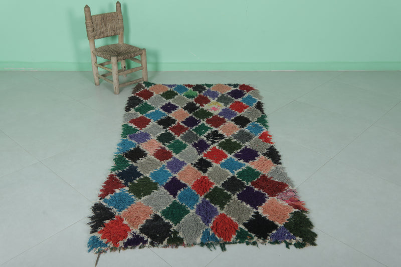 Moroccan Berber Rug – 3 x 5.9 Feet – Multicolored Diamond Handwoven Art - Boucherouite Rugs