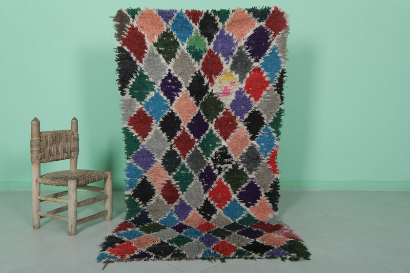 Moroccan Berber Rug – 3 x 5.9 Feet – Multicolored Diamond Handwoven Art - Boucherouite Rugs