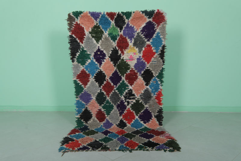 Moroccan Berber Rug – 3 x 5.9 Feet – Multicolored Diamond Handwoven Art - Boucherouite Rugs