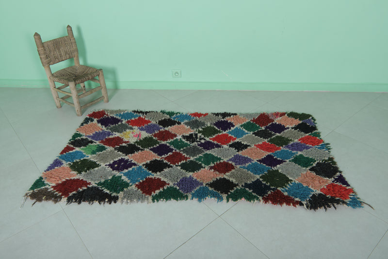 Moroccan Berber Rug – 3 x 5.9 Feet – Multicolored Diamond Handwoven Art - Boucherouite Rugs