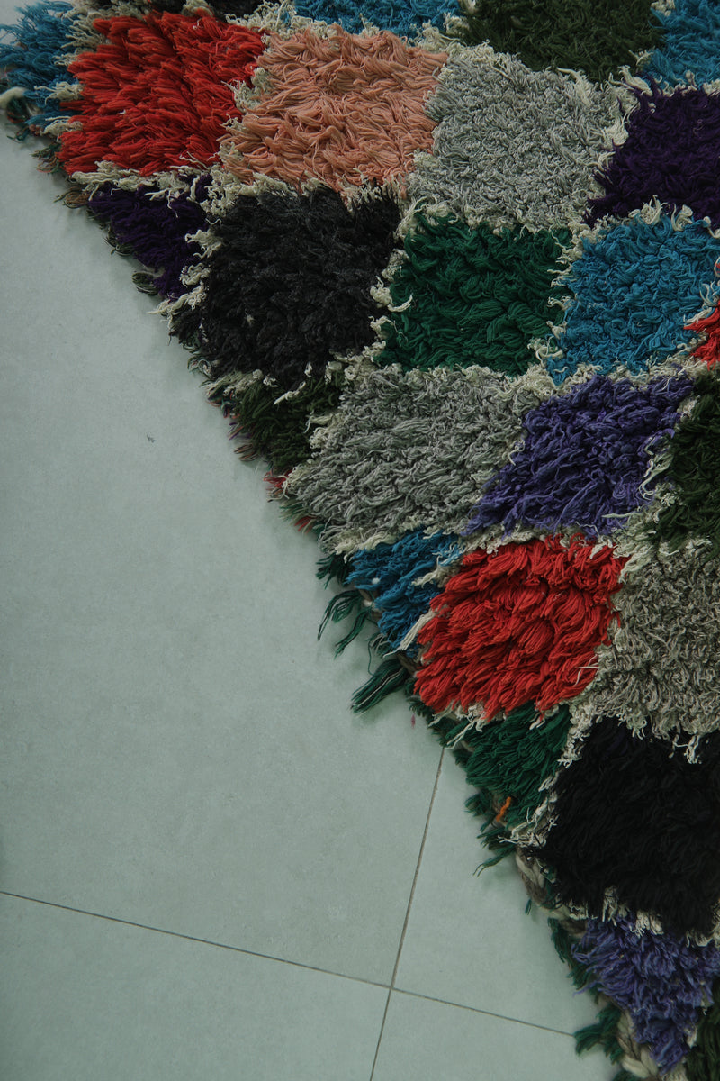 Moroccan Berber Rug – 3 x 5.9 Feet – Multicolored Diamond Handwoven Art - Boucherouite Rugs