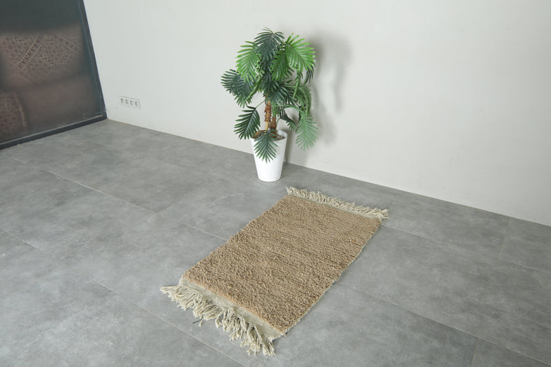 Small Moroccan wool rug – Handmade light brown carpet - 2 ft x 3.4 ft